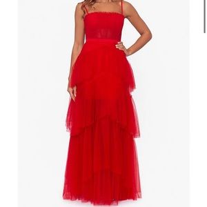 NWT Betsy Adam Red Tiered Tulle Dress Sz 10